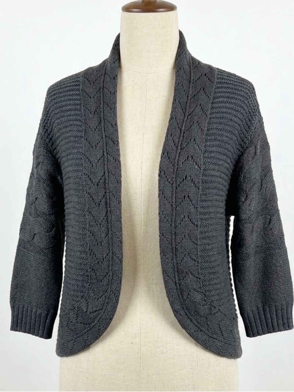 Nordstrom BP Charcoal Gray Cable Knit Cardigan Sweater XS/S Cotton Chunky Open